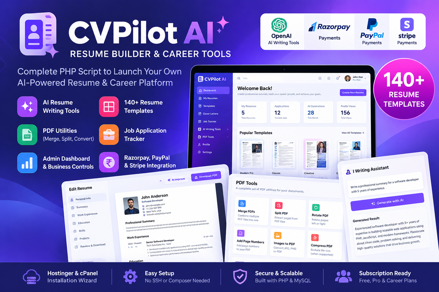 CVPilot AI – Resume Builder, Career Tools & PDF Utilities (PHP Script) preview